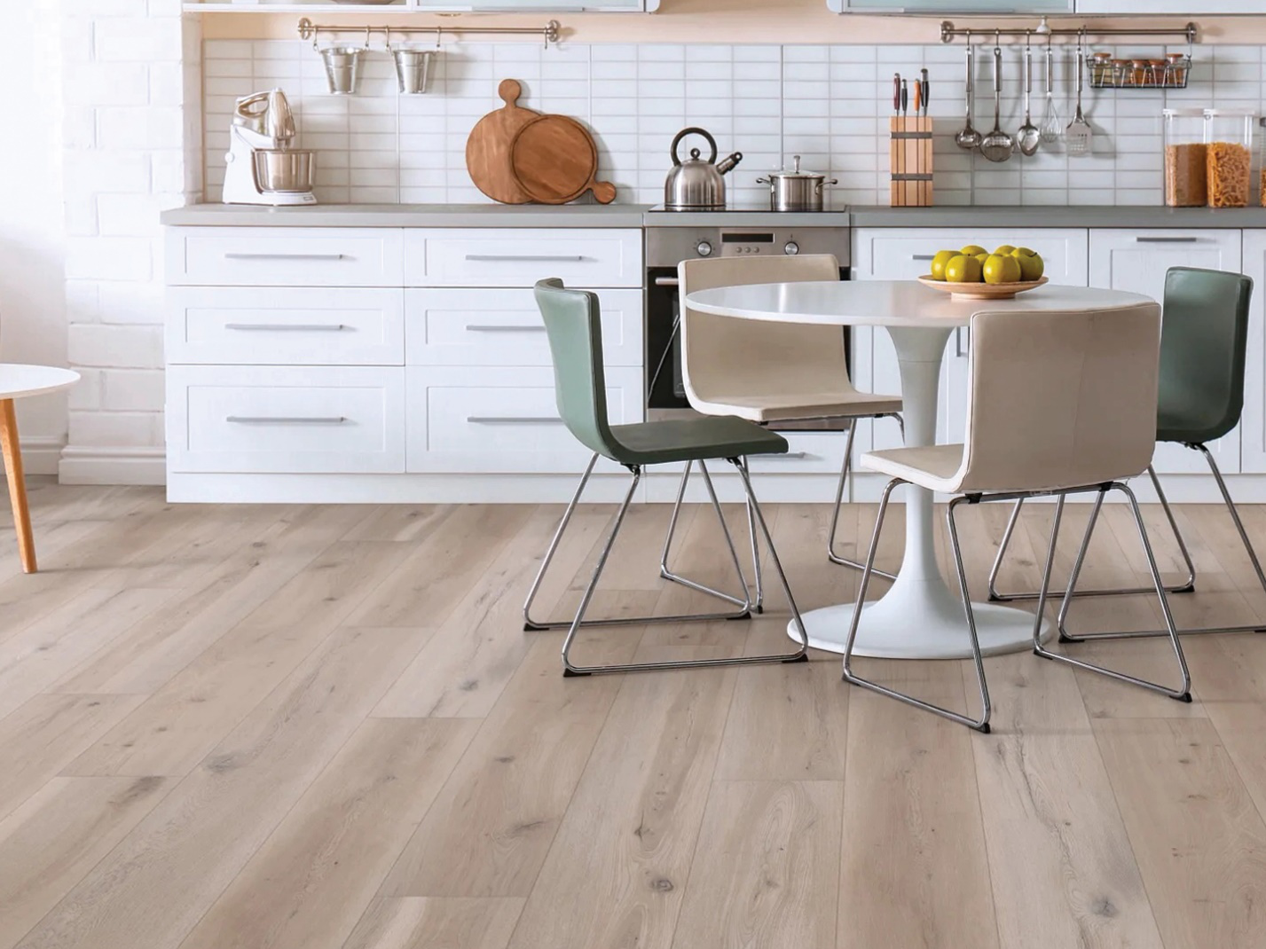 A hardwood laminate flooring option for a kitchen